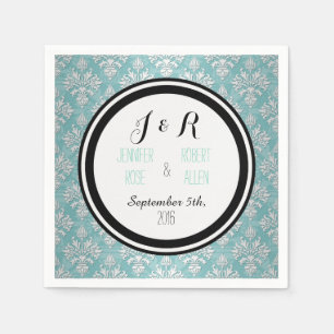 Mint Teal Green Floral Damask Wedding Napkins