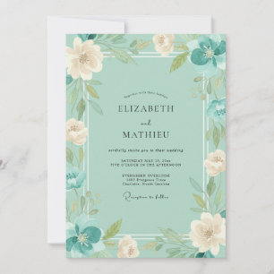 Mint Teal Ranunculus Eucalyptus Wedding Invitation