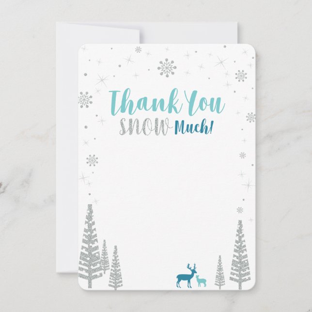 Mint, Teal & Silver Winter wonderland Thank you Card (Front)