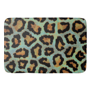 Mint Tease me teal  Leopard print  Bath Mat
