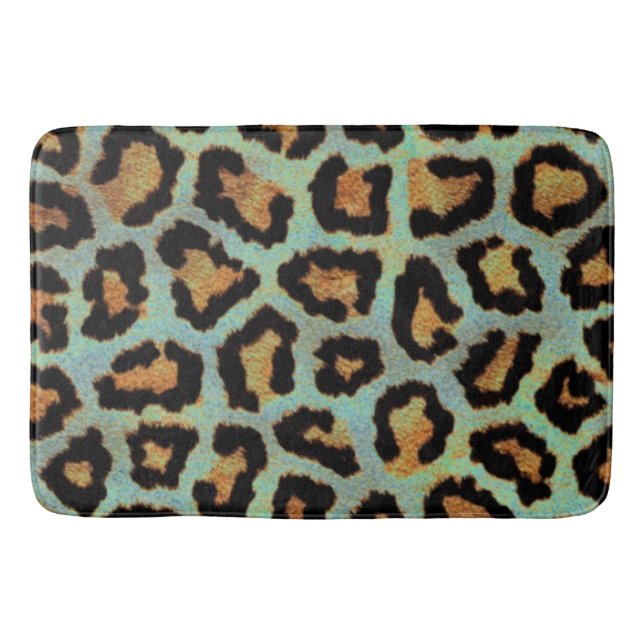 Mint Tease me teal  Leopard print  Bath Mat (Front)