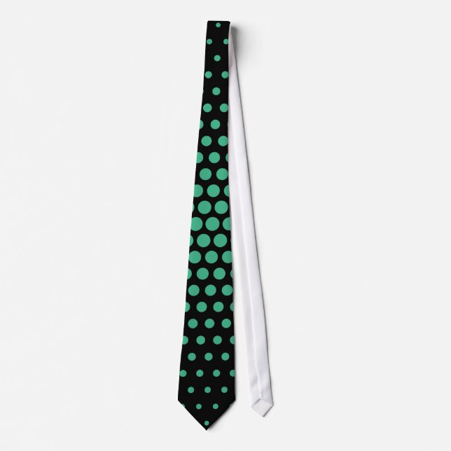 Mint Techno Dots Modern Black Tie (Front)
