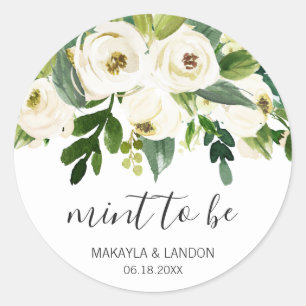 Mint To Be Elegant Greenery White Floral Wedding Classic Round Sticker