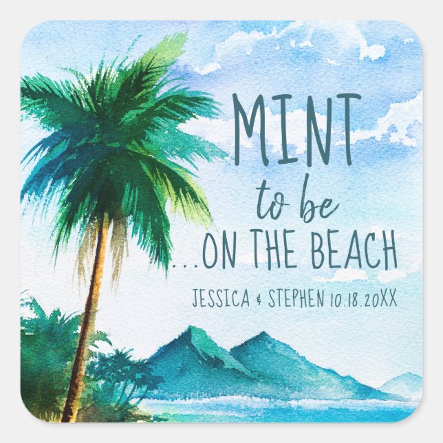 Mint to Be Favour Tropical Beach Wedding Square Sticker (Front)