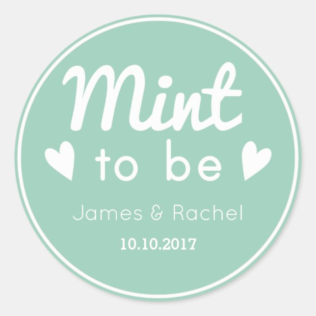 Mint to be green and white wedding favor sticker (Front)