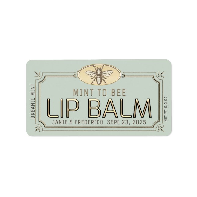 "MINT TO BE" ORGANIC MINT Beeswax Wedding Lip Balm Label (Front)