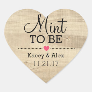 Mint To Be Stickers Wood Heart Wedding Favours