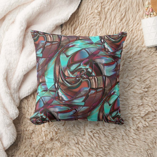 Mint to wine circular curved shapes in grain satin cushion (Blanket)