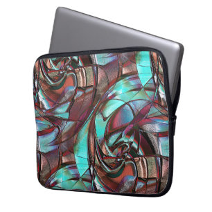 Mint to wine circular curved shapes in grain satin laptop sleeve