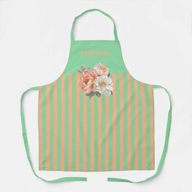 Mint Top with Orange Stripes Floral  Apron (Front)