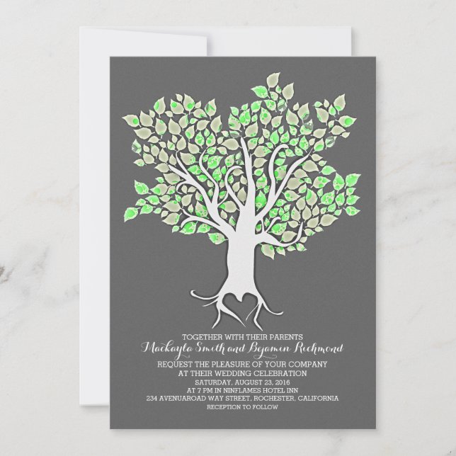 Mint tree elegant modern wedding invitations (Front)