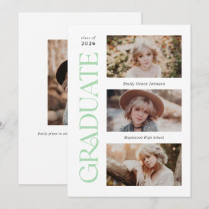 Mint Trendy Serif Multiple Photo Graduation  Announcement