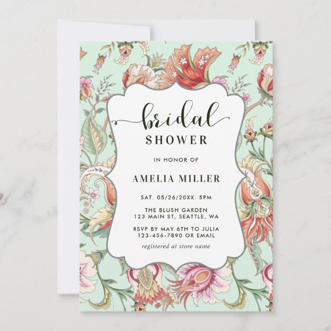 Mint | Tropical Fantasy Boho Floral Bridal Shower Invitation (Front)