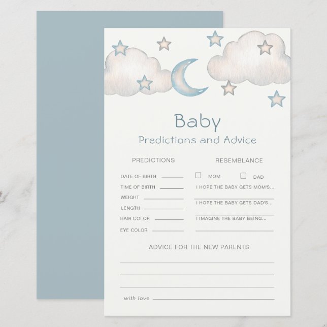 Mint Turquois Boy Baby Shower Predictions & Advice (Front/Back)
