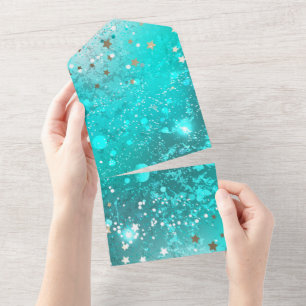 Mint Turquoise Foil Background All In One Invitation