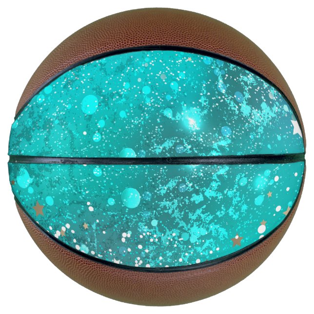 Mint Turquoise Foil Background Basketball (Front)