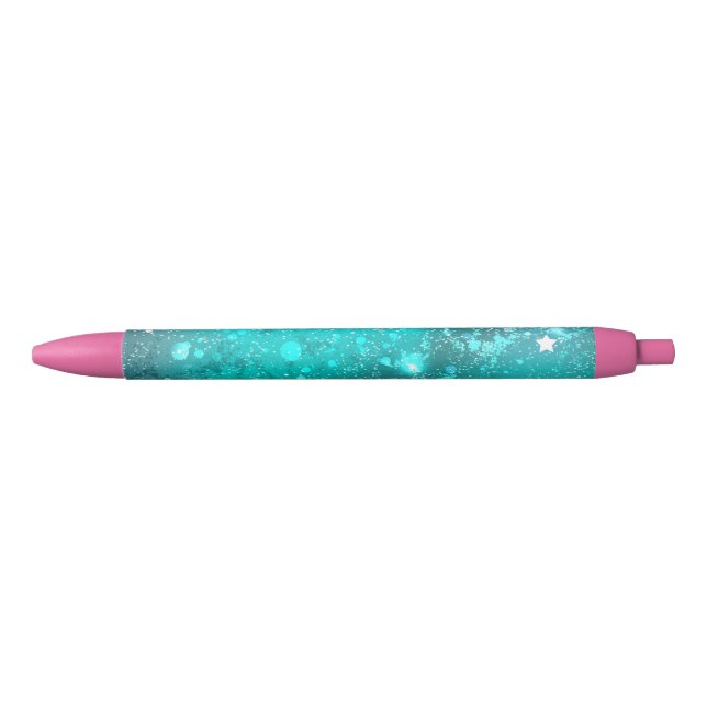 Mint Turquoise Foil Background Black Ink Pen (Front)