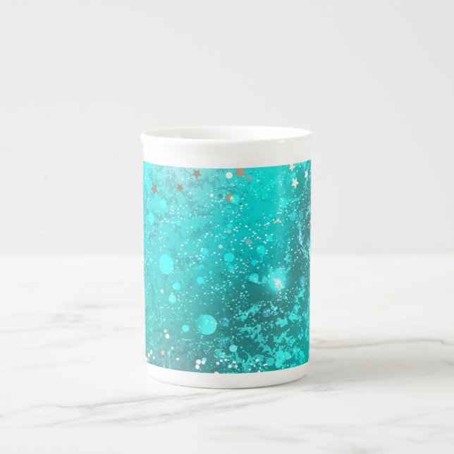 Mint Turquoise Foil Background Bone China Mug (Front)
