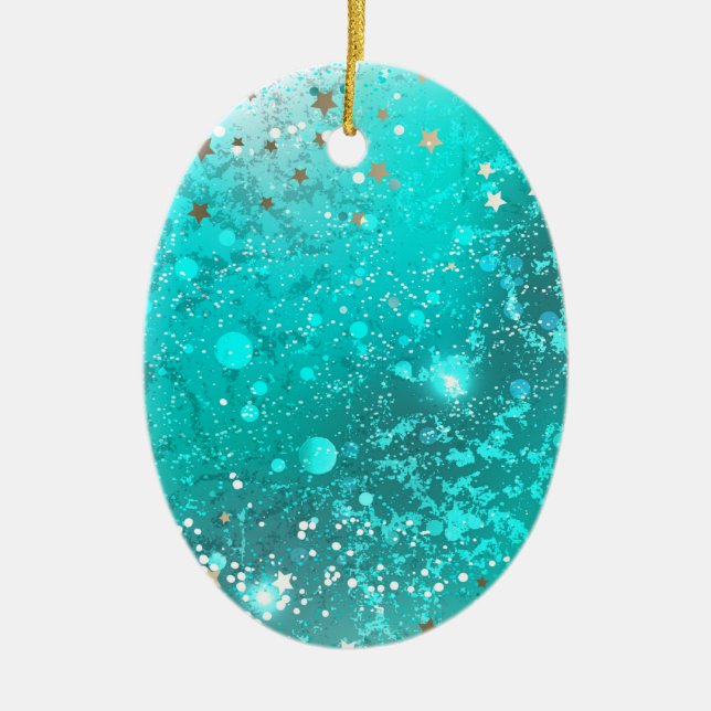 Mint Turquoise Foil Background Ceramic Tree Decoration (Front)
