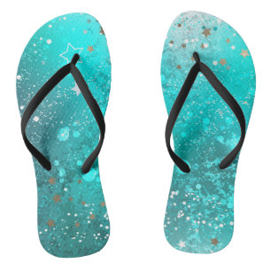 Mint Turquoise Foil Background Flip Flops