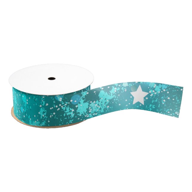 Mint Turquoise Foil Background Grosgrain Ribbon (Spool)