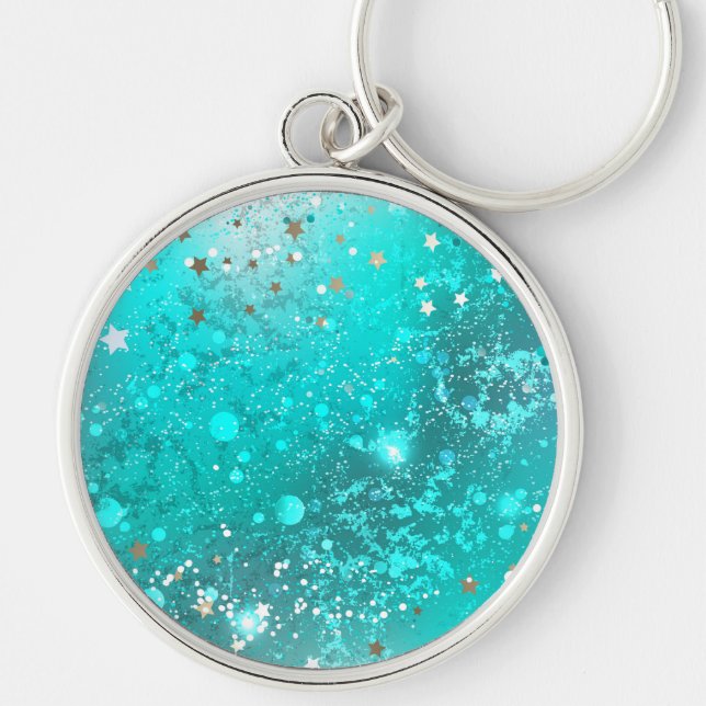 Mint Turquoise Foil Background Key Ring (Front)