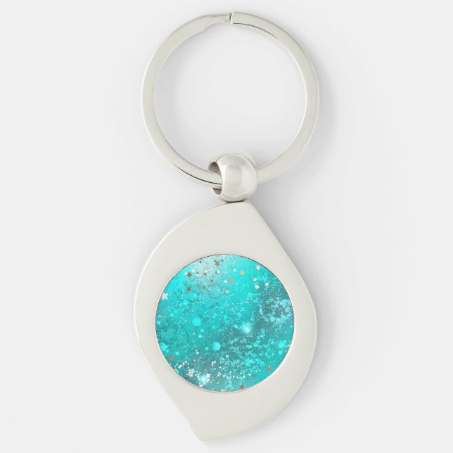 Mint Turquoise Foil Background Key Ring (Front)