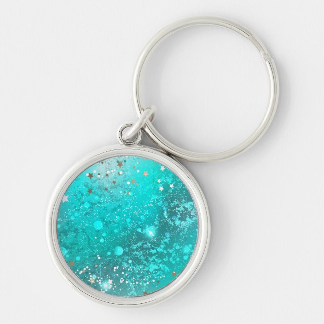 Mint Turquoise Foil Background Key Ring (Front)