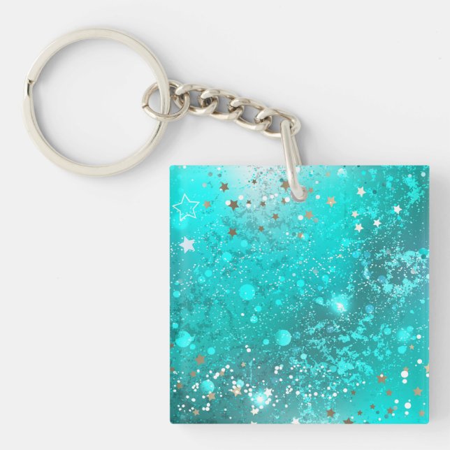 Mint Turquoise Foil Background Key Ring (Front)