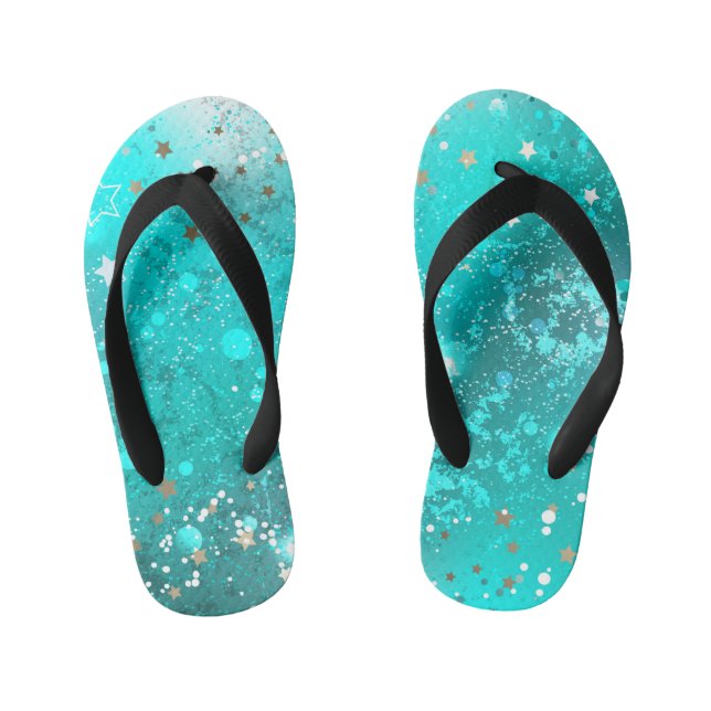 Mint Turquoise Foil Background Kid's Flip Flops (Footbed)