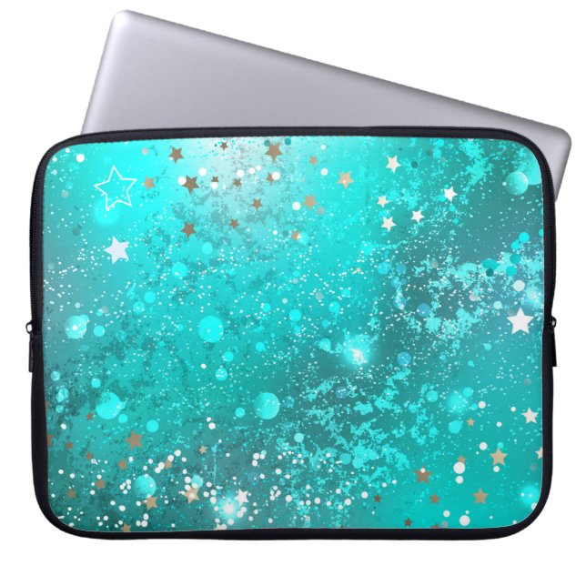 Mint Turquoise Foil Background Laptop Sleeve (Front)