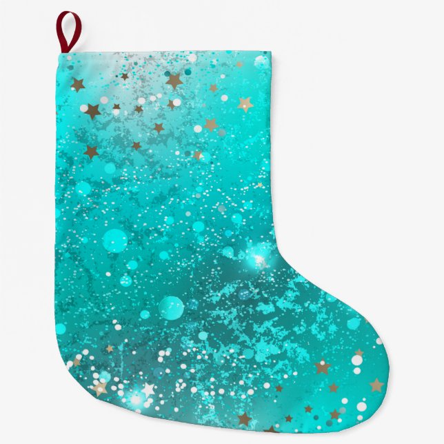 Mint Turquoise Foil Background Large Christmas Stocking (Front)