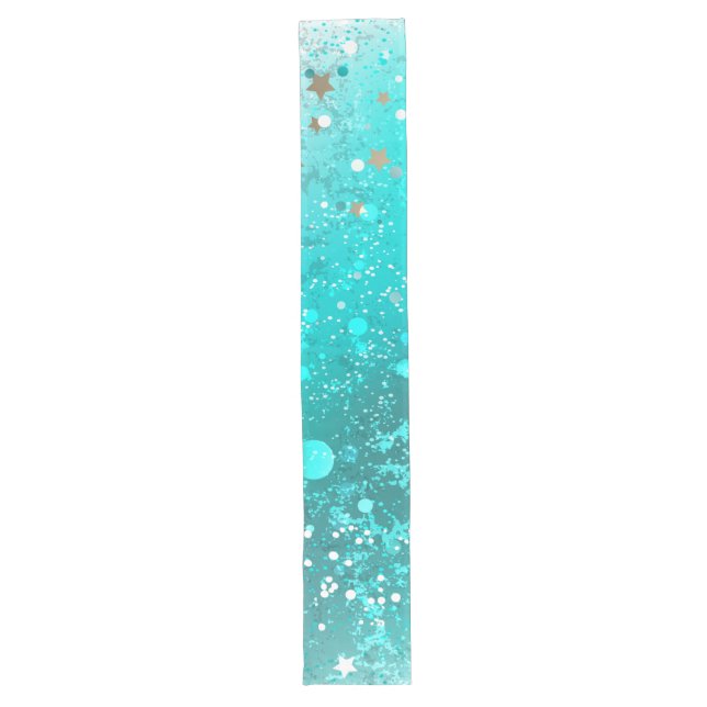Mint Turquoise Foil Background Long Table Runner (Front)