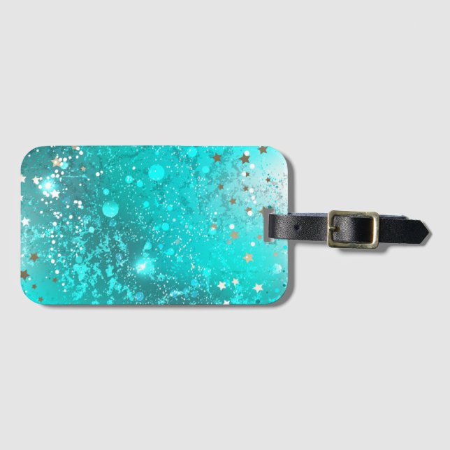 Mint Turquoise Foil Background Luggage Tag (Front Horizontal)
