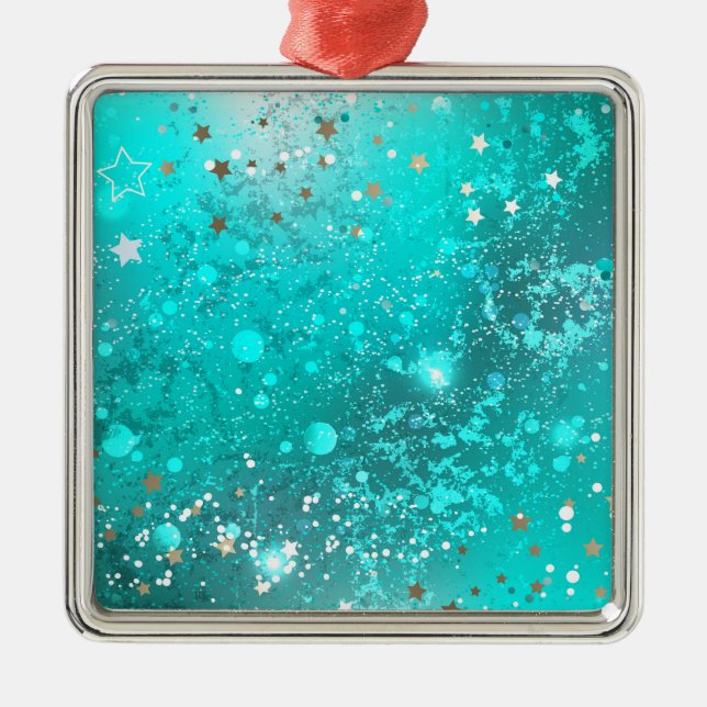 Mint Turquoise Foil Background Metal Tree Decoration (Front)