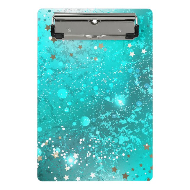 Mint Turquoise Foil Background Mini Clipboard (Front)