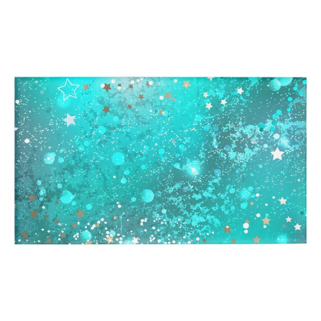 Mint Turquoise Foil Background Name Tag (Front)