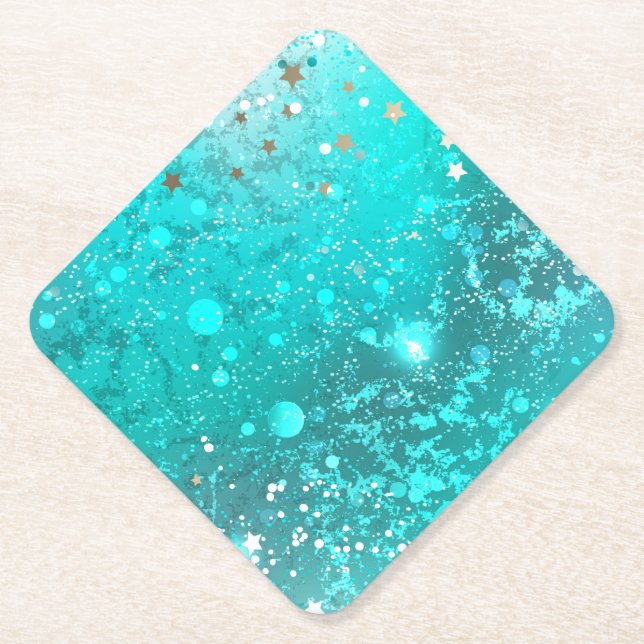 Mint Turquoise Foil Background Paper Coaster (Front)