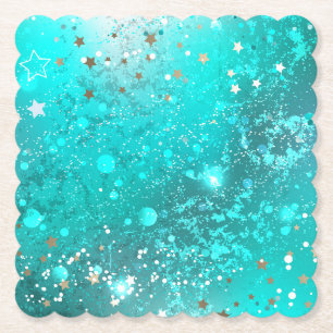 Mint Turquoise Foil Background Paper Coaster