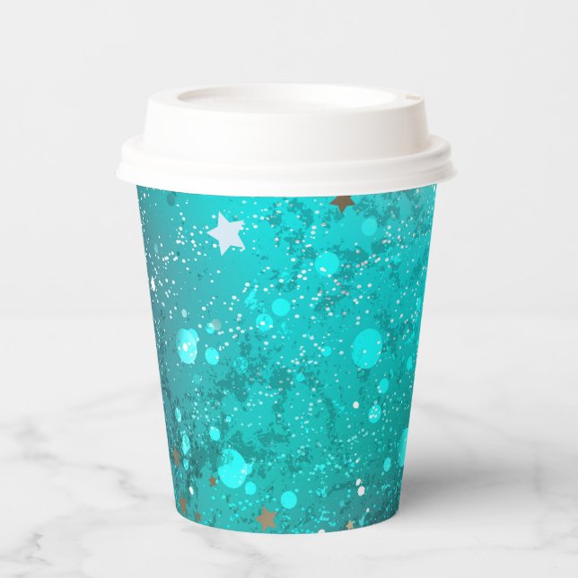 Mint Turquoise Foil Background Paper Cups (Front)