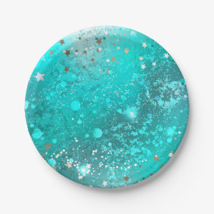 Mint Turquoise Foil Background Paper Plate