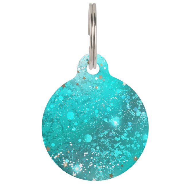 Mint Turquoise Foil Background Pet Tag (Front)
