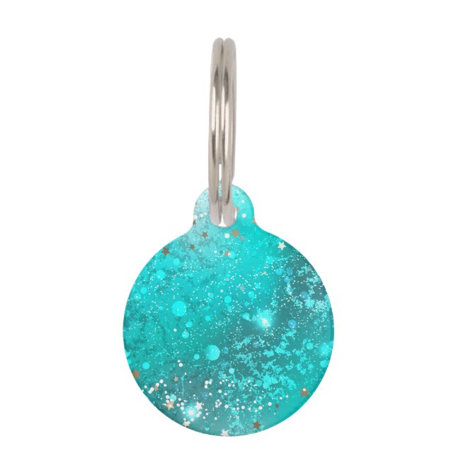 Mint Turquoise Foil Background Pet Tag (Front)