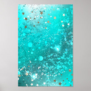 Mint Turquoise Foil Background Poster