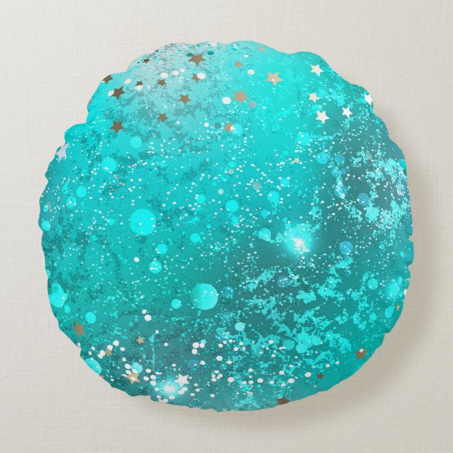 Mint Turquoise Foil Background Round Cushion (Front)