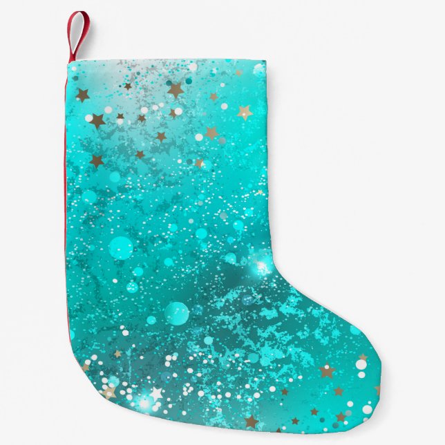 Mint Turquoise Foil Background Small Christmas Stocking (Front)