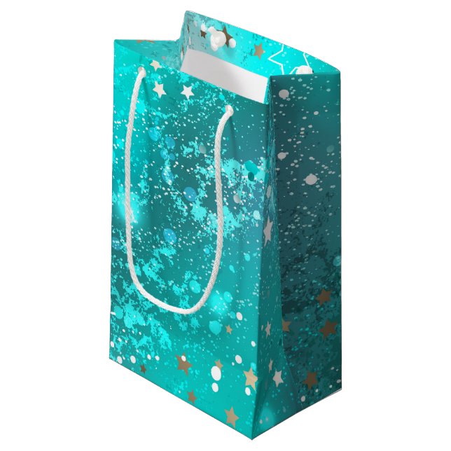 Mint Turquoise Foil Background Small Gift Bag (Front Angled)