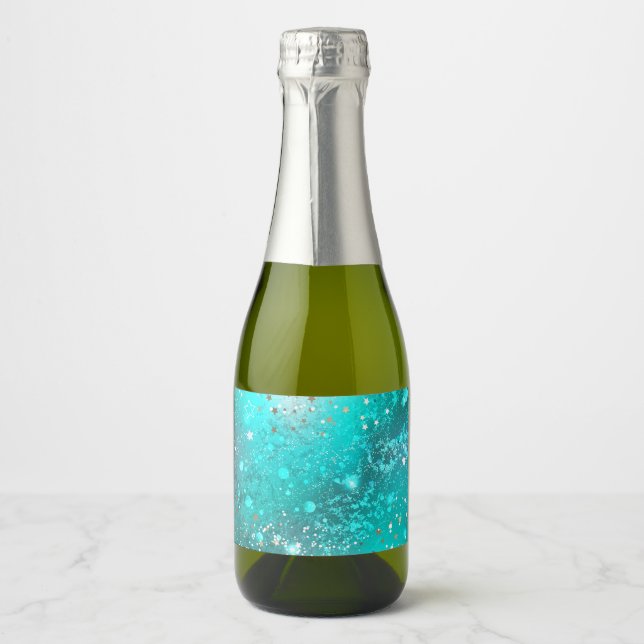 Mint Turquoise Foil Background Sparkling Wine Label (Front)