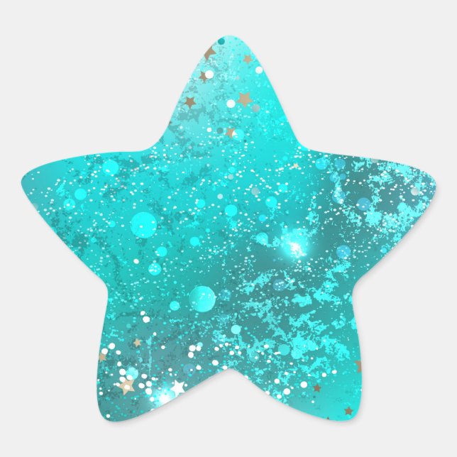 Mint Turquoise Foil Background Star Sticker (Front)