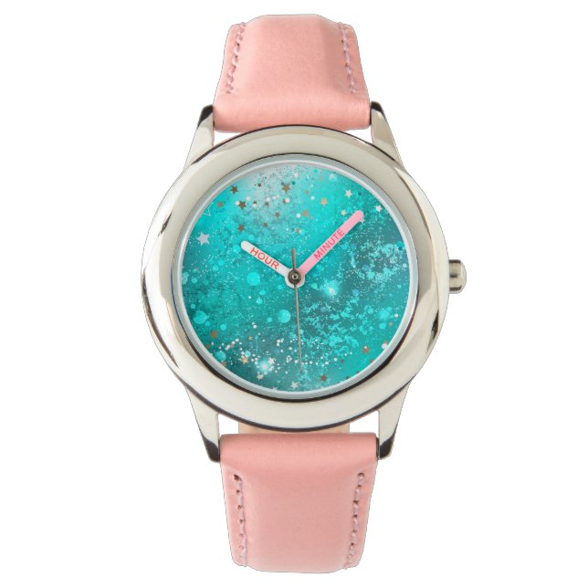 Mint Turquoise Foil Background Watch (Front)